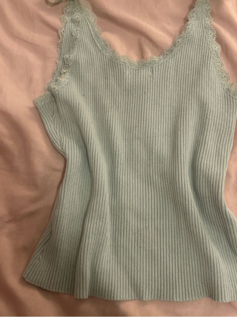 debut Mint Ribbed Lace-Trim Henley Tank - Picture 2 of 3